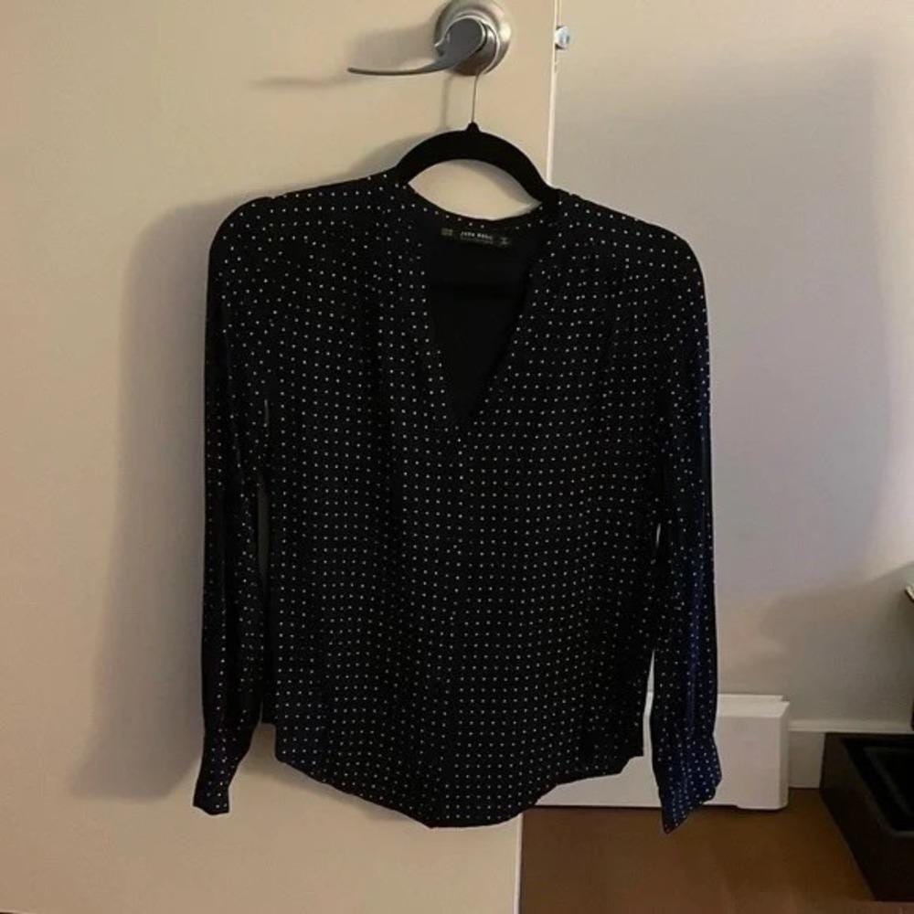 Zara Basic Polka Dot Blouse Long Sleeve Button Down Shirt XS - Picture 4 of 5